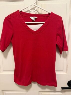 Christopher & Banks Bright Red V-Neck Short Sleeve Tee -Size Small